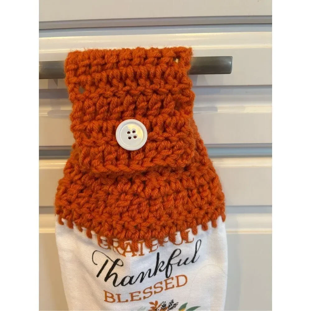 Crochet Top Kitchen Towel- Thankful grateful blessed (water can) 2 available